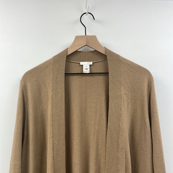 J. Jill Knit Open Front Tunic Cardigan Sweater Minimalist Neutral Tan Large - Picture 2 of 6